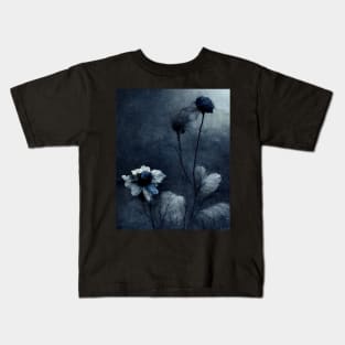 Lonely Withered Flowers in Shades of Dark Blue and Grey Kids T-Shirt